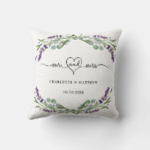 Lavendel eucalyptus mr mevrouw namen bruiloft kussen (Achterkant)