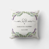 Lavendel eucalyptus mr mevrouw namen bruiloft kussen (Voorkant)