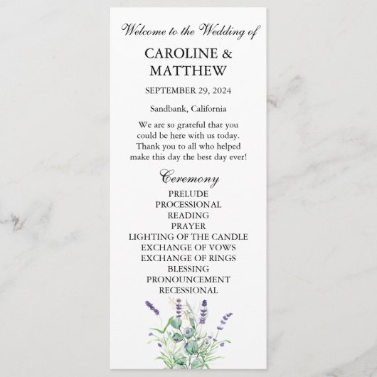 Lavendel Eucalyptus Paarse Floral Sage Wedding Programmakaart (Voorkant)