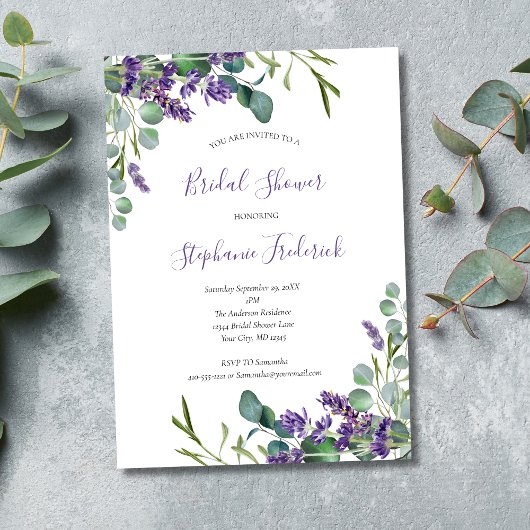 Lavendel Eucalyptus Paarse Groene Bruiloftsdouche Kaart