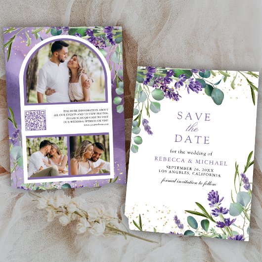 Lavendel Eucalyptus QR Code Foto Bruiloft Save The Date