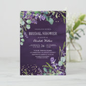 Lavendel Eucalyptus QR Code Paarse Bruidsdouche Kaart (Staand voorkant)