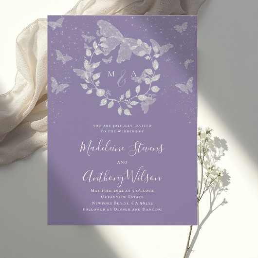 Lavendel Eucalyptus Romantische Vlinder Bruiloft Kaart