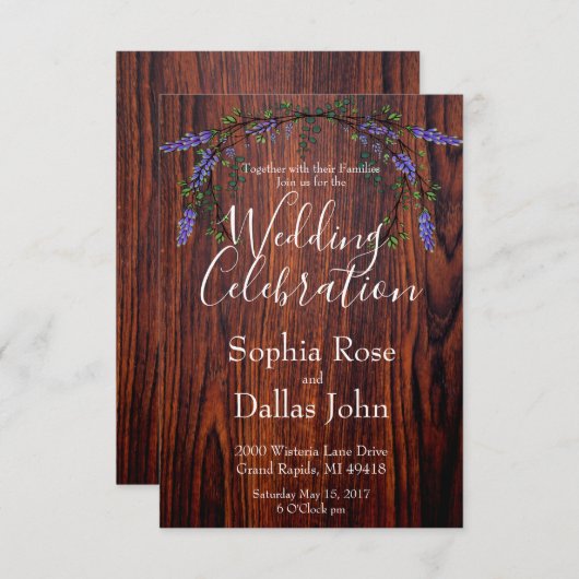 Lavendel Eucalyptus rustieke donkere houtnerf Huwe Kaart (Voorkant / Achterkant)