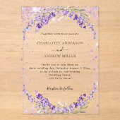 Lavendel eucalyptus schittert avondbruiloft acryl uitnodigingen (Voorkant)