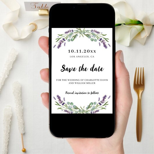 Lavendel eucalyptus trouwkaart save the date