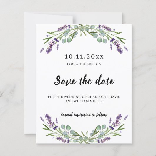 Lavendel eucalyptus trouwkaart save the date (Voorkant)