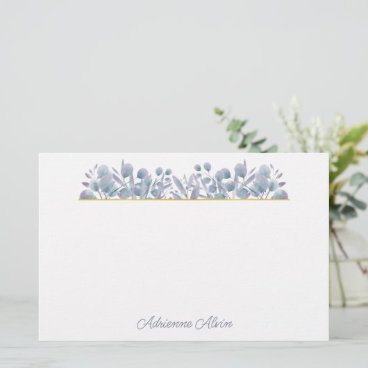 Lavendel Eucalyptus Watercolor Rand Briefpapier (Staand voorkant)