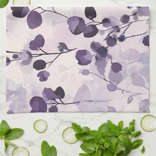 Lavendel Eucalyptus Waterverf Floral Theedoek (Gevouwen)