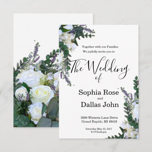 Lavendel Eucalyptus witte rozen groen Huwelijk Kaart (Voorkant / Achterkant)