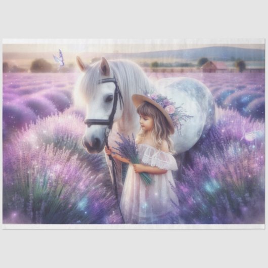 Lavendel Fantasy Meisje en Paard Decoupage Tissuepapier (Voorkant)