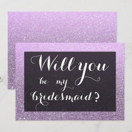 Lavendel Faux Glitter wordt mijn bruidsmeisje Kaart (Voorkant / Achterkant)