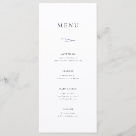 Lavendel Fields bruiloft Menu (Voorkant)