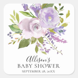 Lavendel Floral Baby shower Envelope Seal Vierkante Sticker