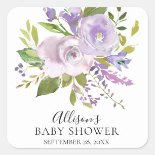 Lavendel Floral Baby shower Envelope Seal Vierkante Sticker