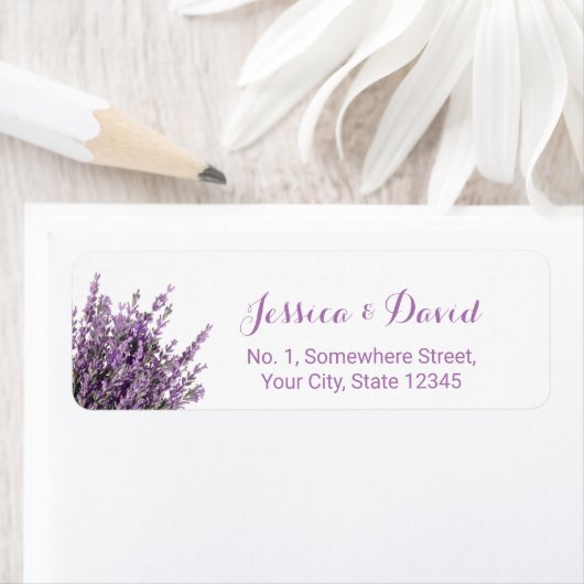 Lavendel Floral Elegant Paarse bruiloft Etiket (Insitu)