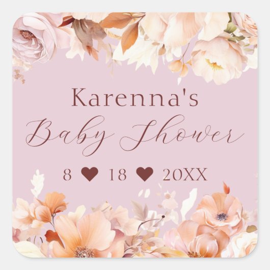 Lavendel Floral Herfst Baby shower Envelope Seal Vierkante Sticker (Voorkant)