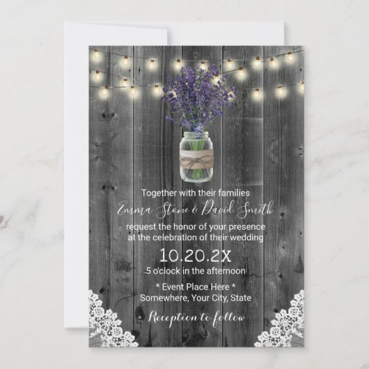  lavendel Floral Jar Rustic Lanced Wedding Kaart (Voorkant)