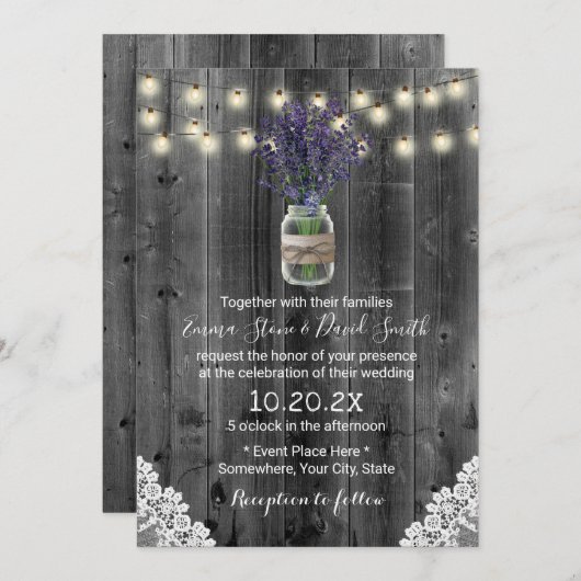 lavendel Floral Jar Rustic Lanced Wedding Kaart (Voorkant / Achterkant)