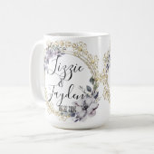 Lavendel Floral krans bruiloft gepersonaliseerd Koffiemok (Voorkant links)