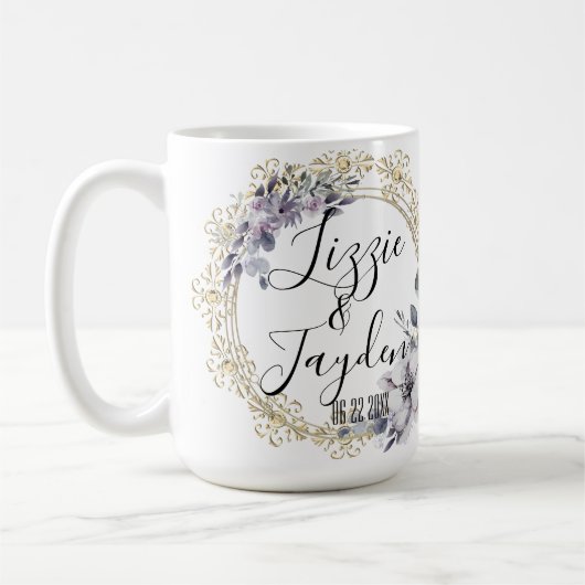 Lavendel Floral krans bruiloft gepersonaliseerd Koffiemok (Links)