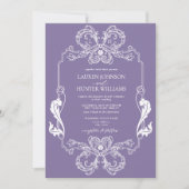  lavendel Floral Line Art Monogram Weddenschap Kaart (Voorkant)
