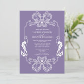  lavendel Floral Line Art Monogram Weddenschap Kaart (Staand voorkant)