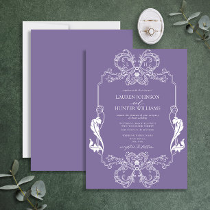 lavendel Floral Line Art Monogram Weddenschap Kaart