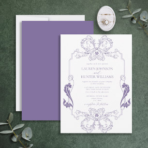  lavendel Floral Line Art Monogram Weddenschap Kaart