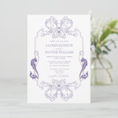 lavendel Floral Line Art Monogram Weddenschap Kaart (Staand voorkant)