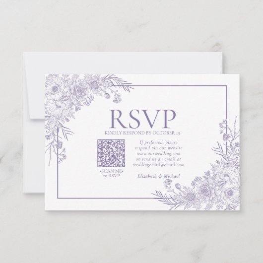  lavendel Floral Line Art QR Code RSVP (Voorkant)
