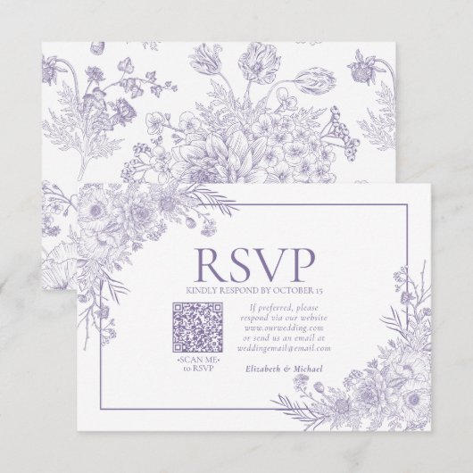  lavendel Floral Line Art QR Code RSVP (Voorkant / Achterkant)