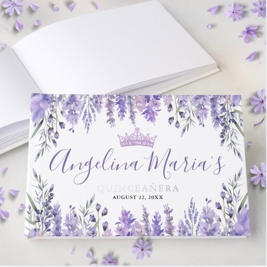 Lavendel Floral Paarse Quinceanera Gastenboek