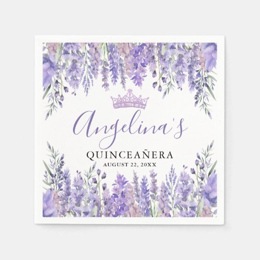 Lavendel Floral Paarse Quinceanera Servet (Voorkant)