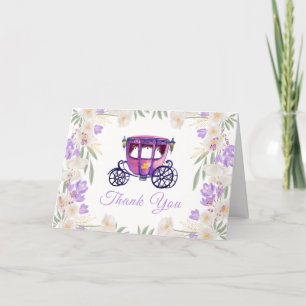 Lavendel Floral Princess Carriage Baby shower Bedankkaart
