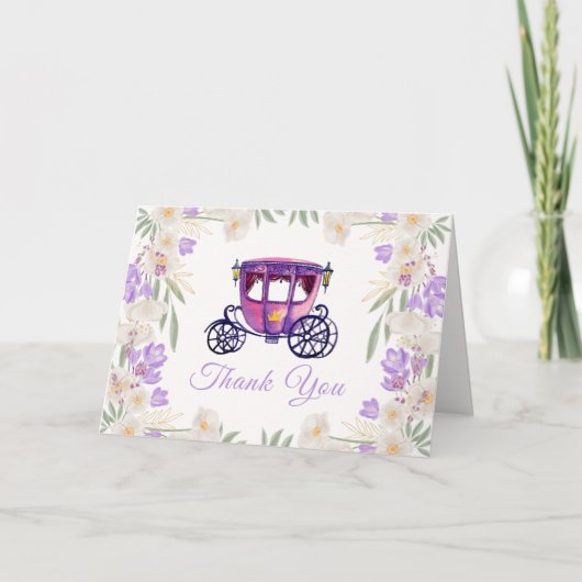 Lavendel Floral Princess Carriage Baby shower Bedankkaart (Voorkant)