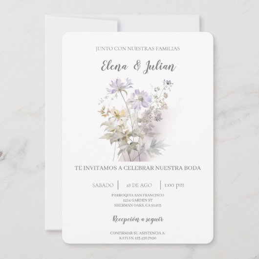 Lavendel Floral Spaanse bruiloft uitnodiging (Voorkant)
