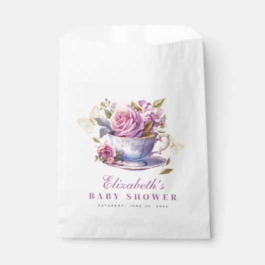 Lavendel Floral Tea Cup Baby shower Bedankzakje (Voorkant)
