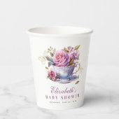 Lavendel Floral Tea Cup Baby shower papieren beker (Achterkant)