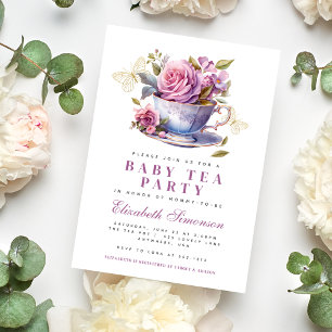 Lavendel Floral Tea Cup Baby Tea Party Baby shower Kaart
