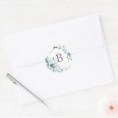 Lavendel Floral Waterverf krans Monogram Ronde Sticker (Envelop)