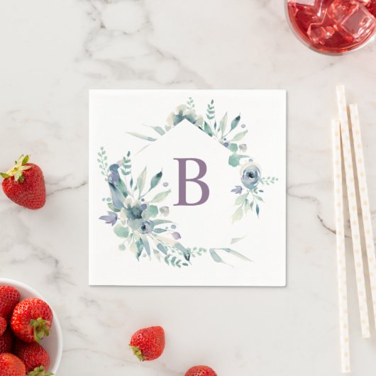 Lavendel Floral Waterverf Monogram servet (Insitu)