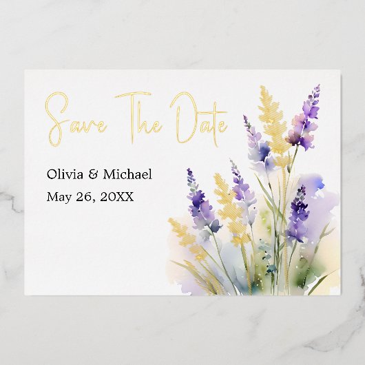 Lavendel floral Waterverf Save the Dates kaart (Voorkant)