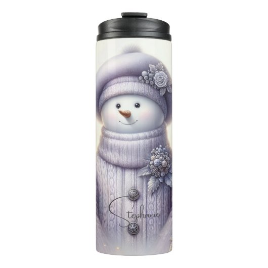 Lavendel Floral Winter Snowman Thermosbeker (Voorkant)