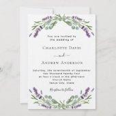 Lavendel florale formele QR Details luxe bruiloft Kaart (Voorkant)