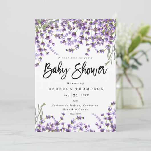 lavendel florals boho modern baby shower kaart (Staand voorkant)