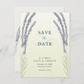 Lavendel Flower Waterverf Yellow Save the Date Aankondigingskaart (Voorkant / Achterkant)