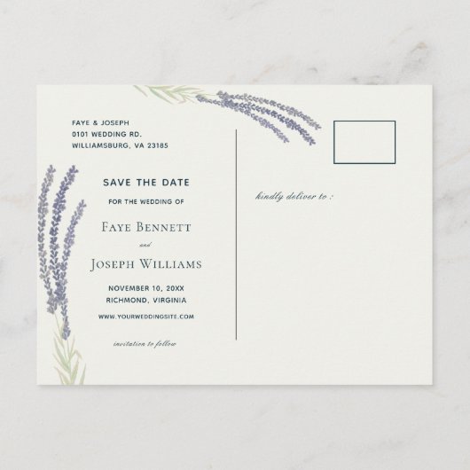 Lavendel Flower Waterverf Yellow Save the Date Aankondigingskaart (Achterkant)