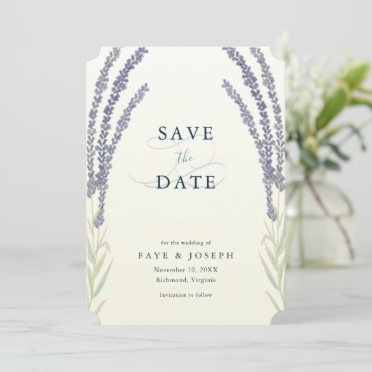 Lavendel Flower Yellow Save the Date Kaart (Staand voorkant)