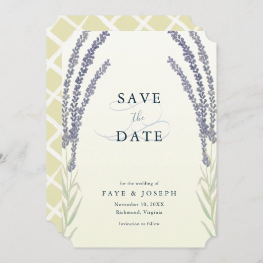 Lavendel Flower Yellow Save the Date Kaart (Voorkant / Achterkant)